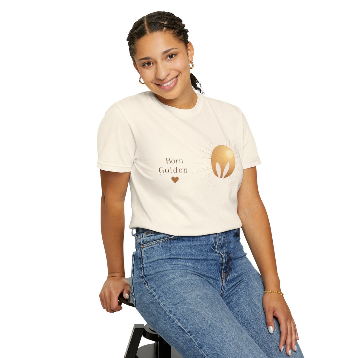 JK Born Golden Tee — Minimal Sun Badge Graphic T-Shirt