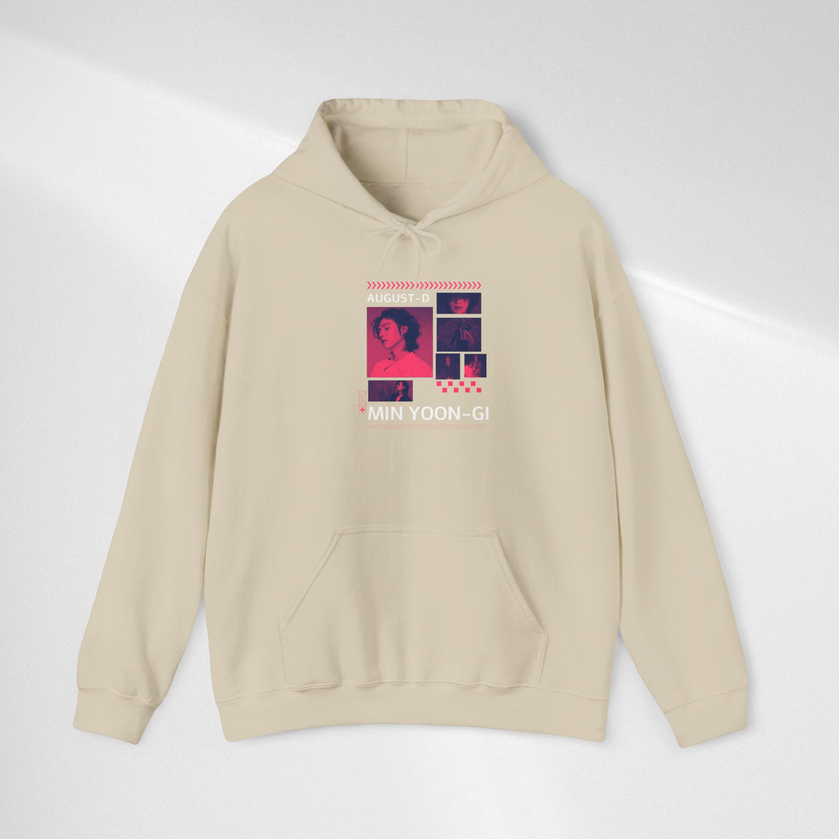 Suga Photo Collage Hoodie — Retro Pink Portraits Grid Design