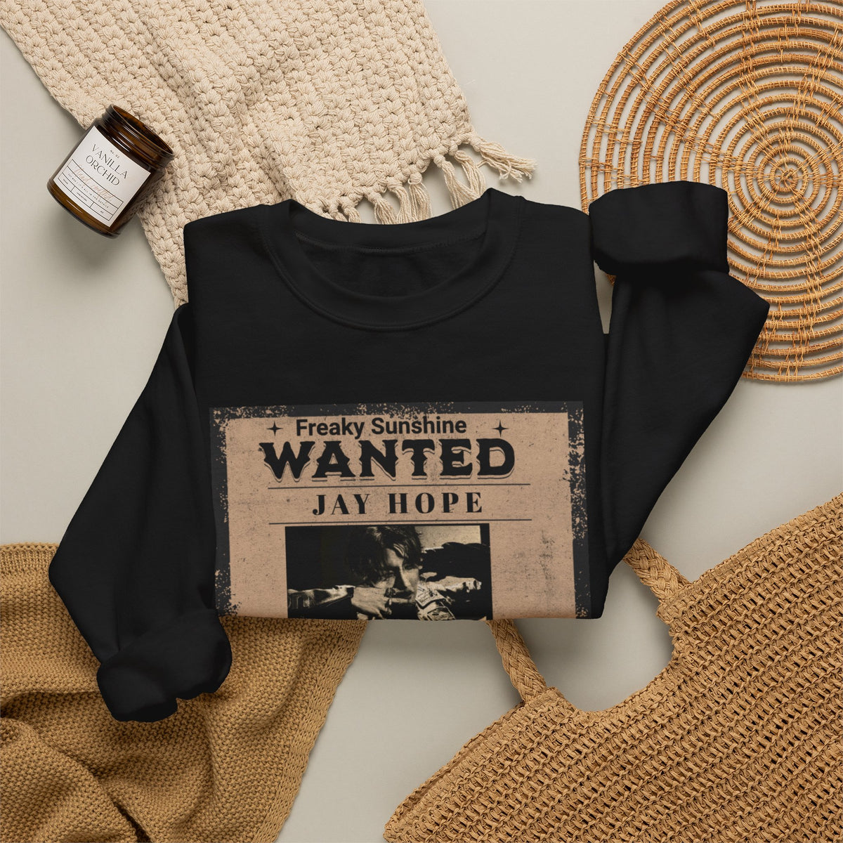 Wanted Poster Crewneck Sweatshirt – 'Freaky Sunshine: WANTED Jay Hope' Retro Graphic