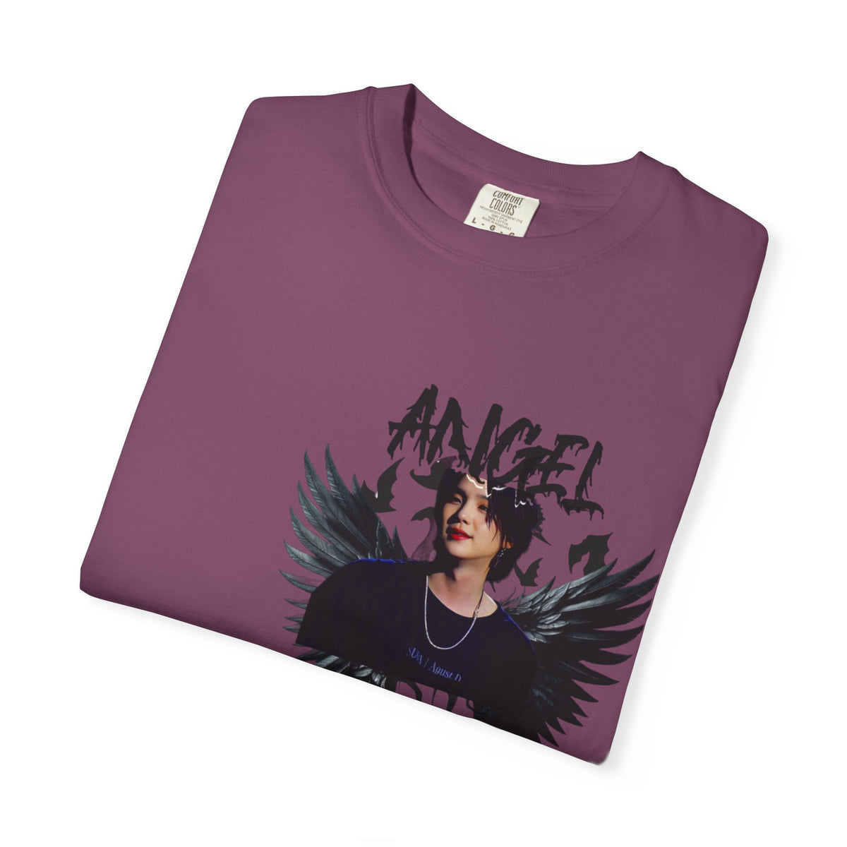 Angel Wings Graphic T-Shirt — 'Angel' Photo Tee with Dark Wing Illustration