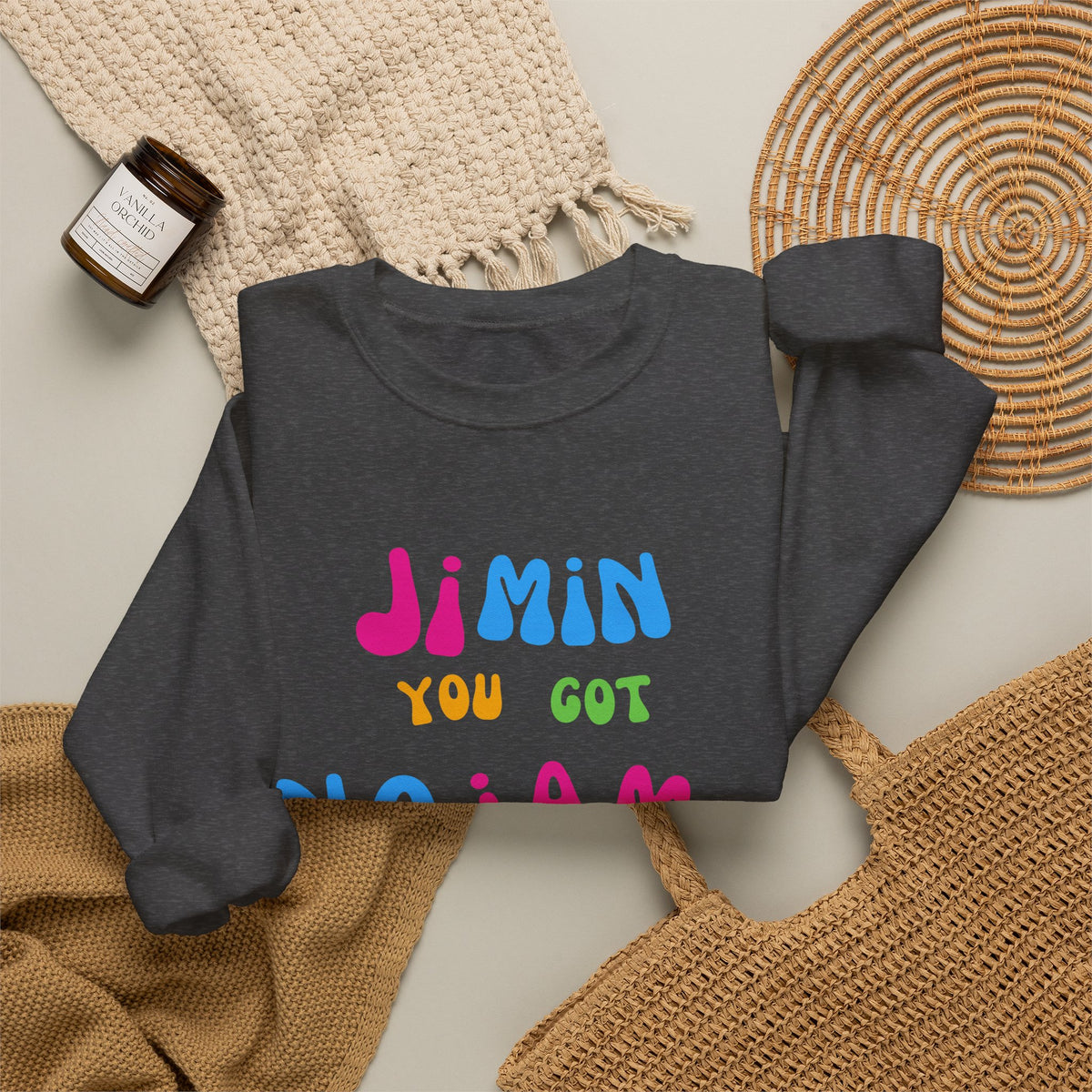 Crewneck Sweatshirt — "JIMIN You Got No Jams" Colorful K-Pop Fan Pullover