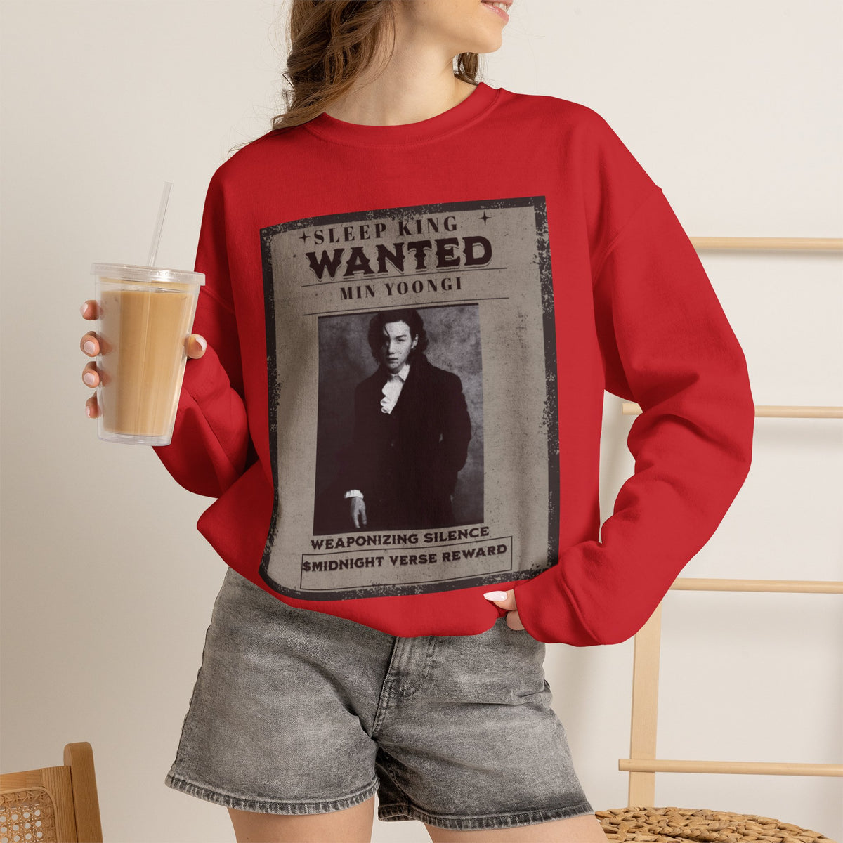 Suga Wanted Poster Crewneck Sweatshirt – Vintage 'Sleep King' Graphic