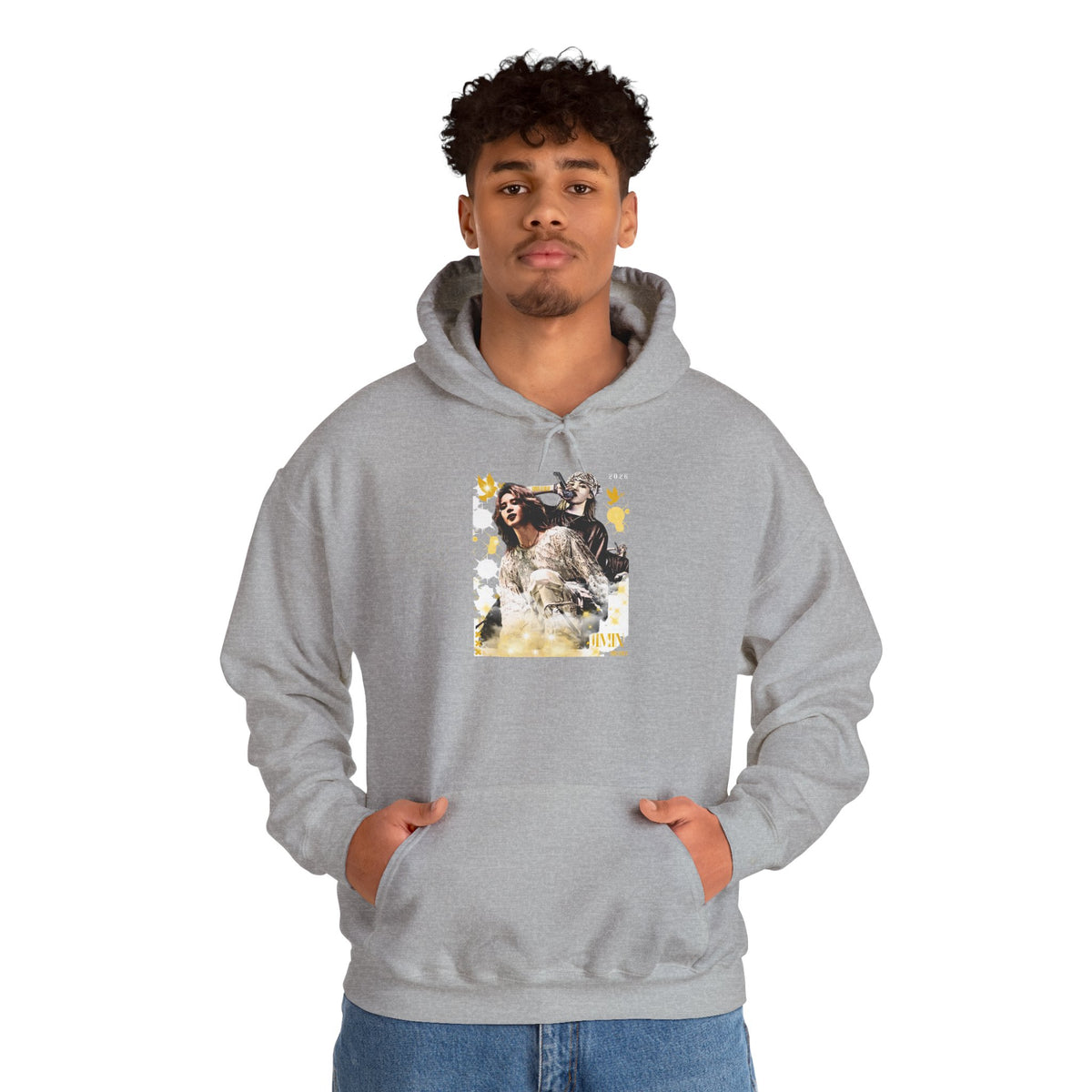 Jimin 95 Hoodie — K-Pop Fan Pullover with Photo Collage Front & Graphic Back