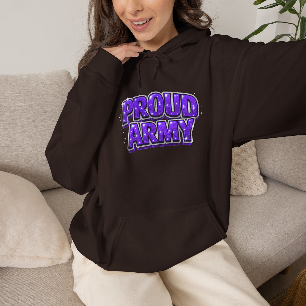 Proud Army Hoodie — Bold Purple Graphic  Pullover