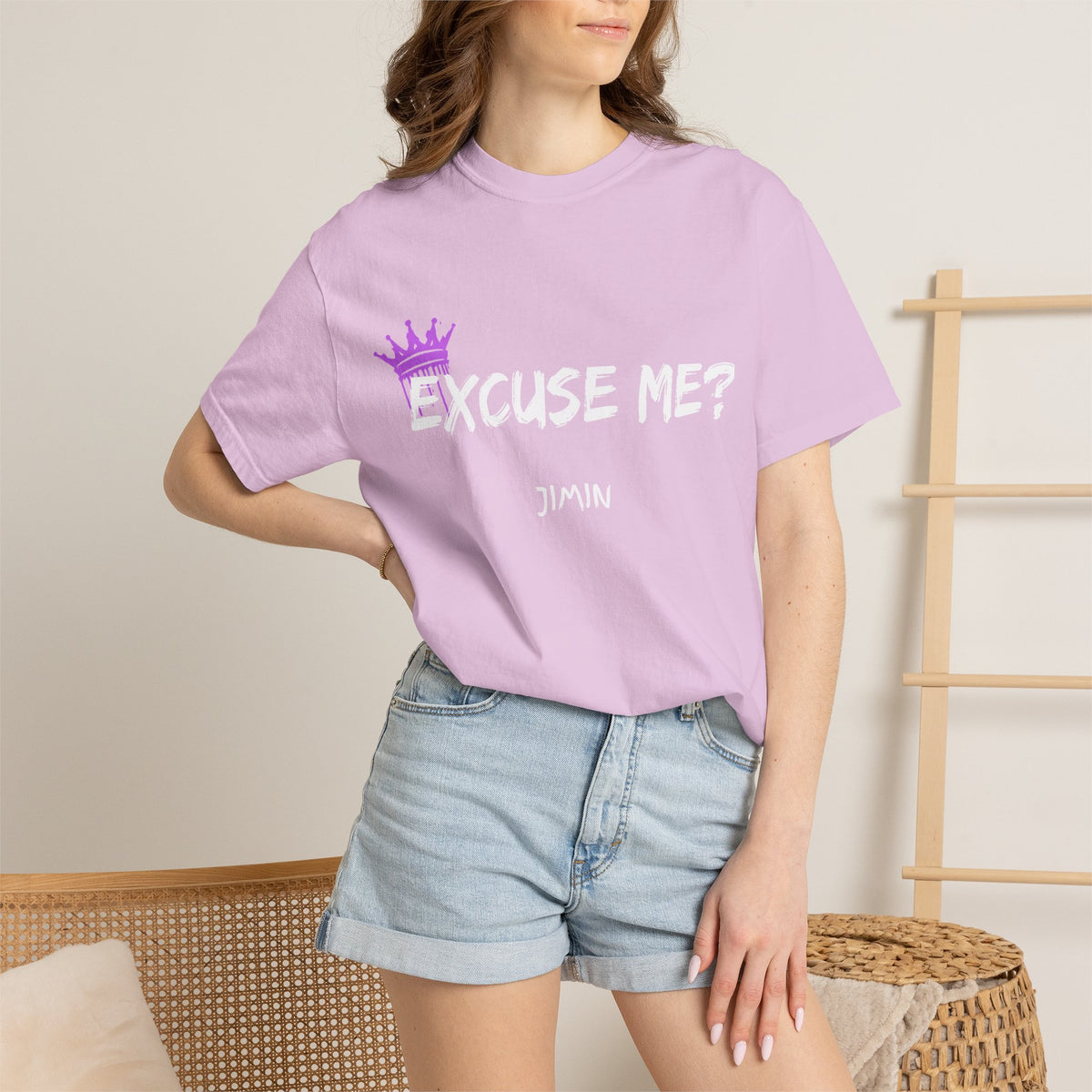 Excuse Me? Jimin T‑Shirt — BTS Fan Tee with Purple Crown Graphic
