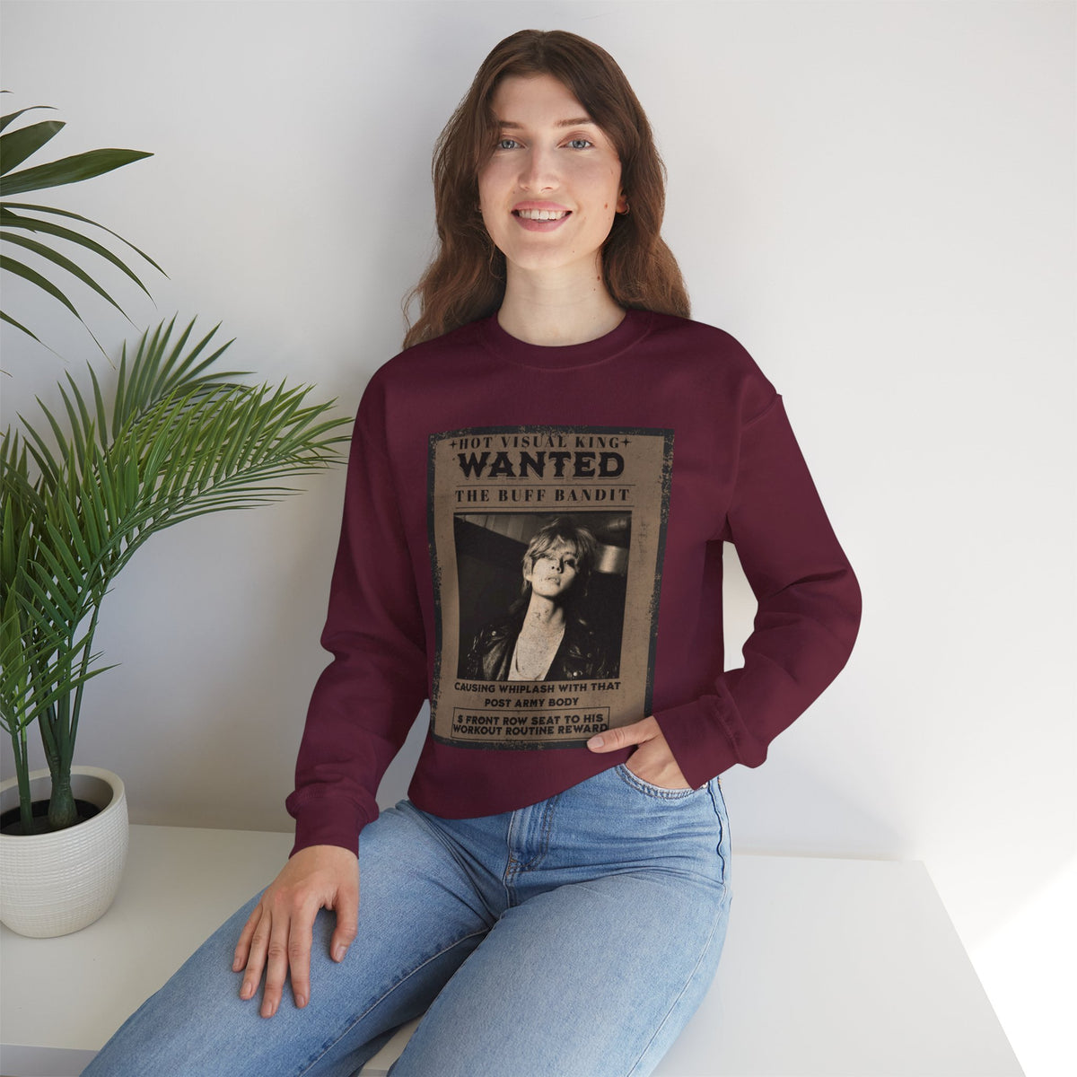 Wanted Poster Crewneck Sweatshirt — Vintage 'Buff Bandit' Graphic