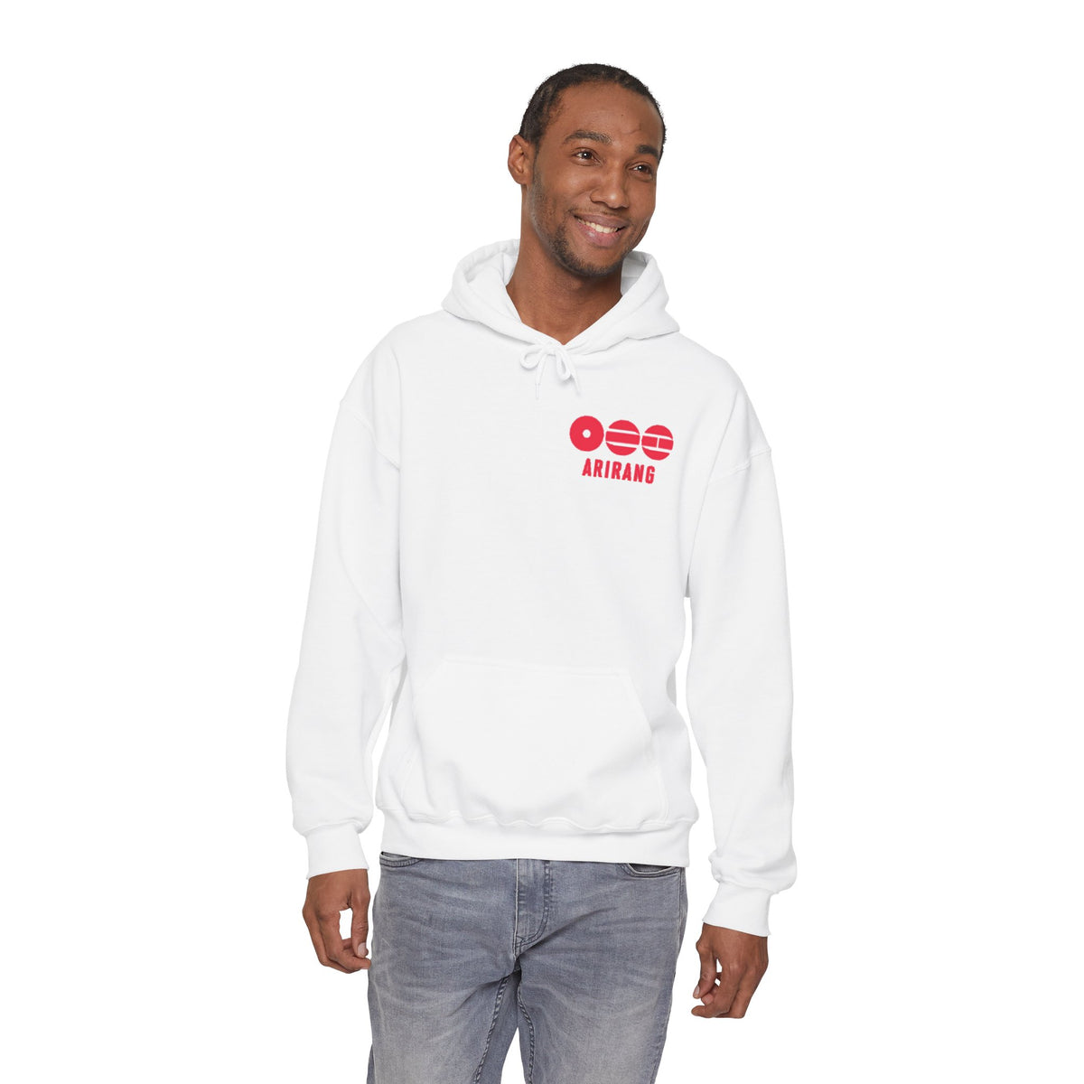 Arirang Logo Hoodie — Minimal BTS Inspired White Pullover