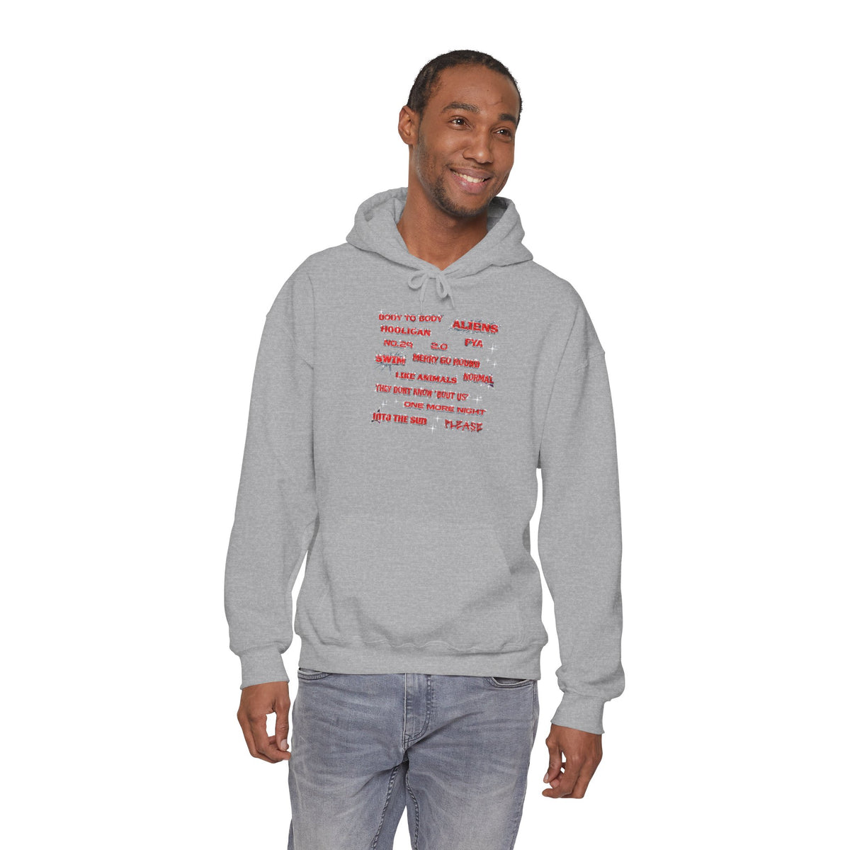 BTS Text Graphic Hoodie —  Red Script Sweatshirt