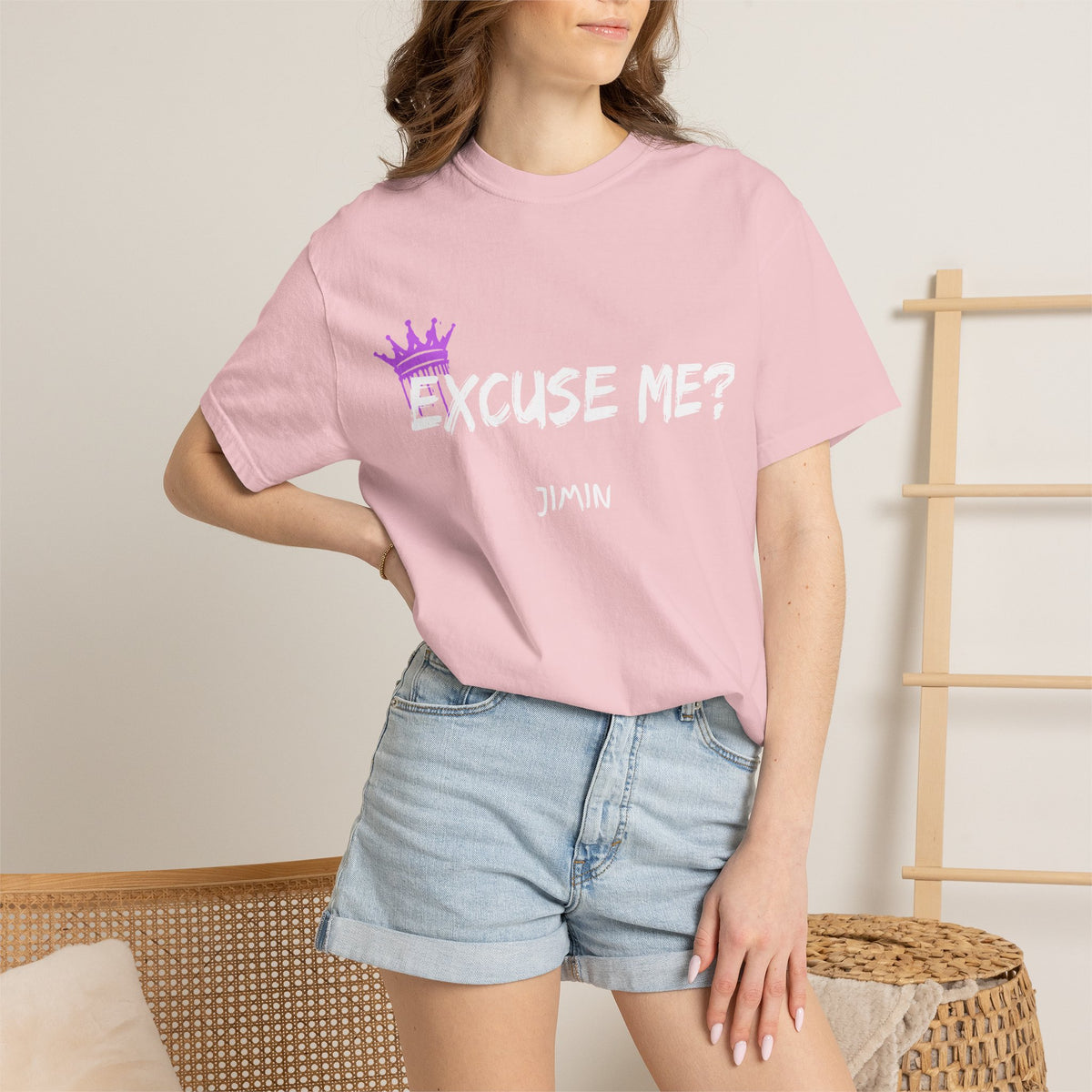 Excuse Me? Jimin T‑Shirt — BTS Fan Tee with Purple Crown Graphic