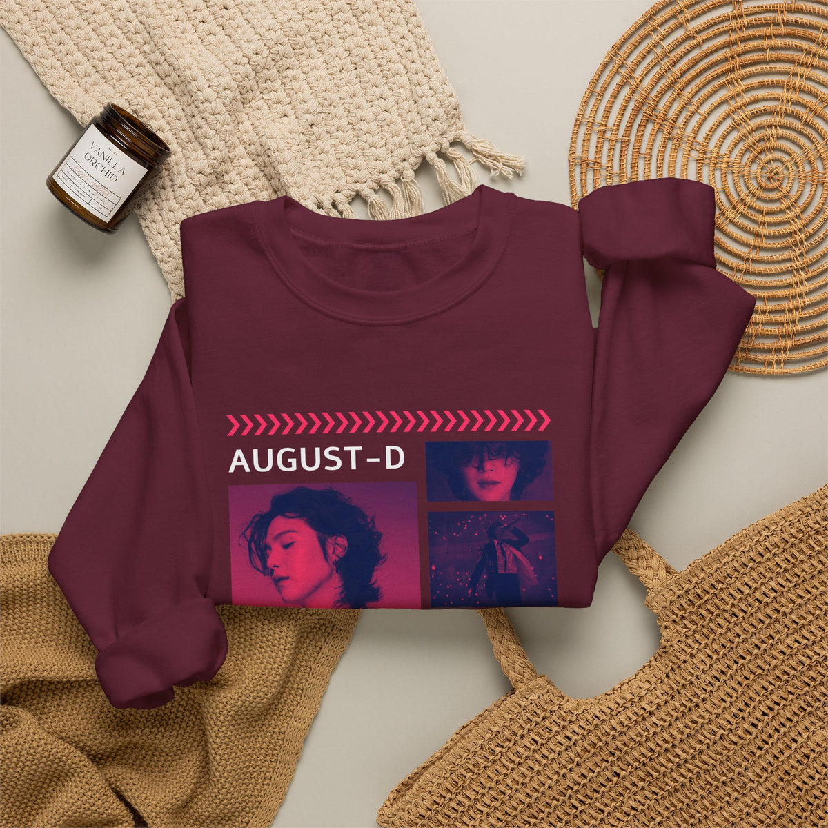 Suga Retro Photo Collage Sweatshirt — Pink Neon Portrait Crewneck