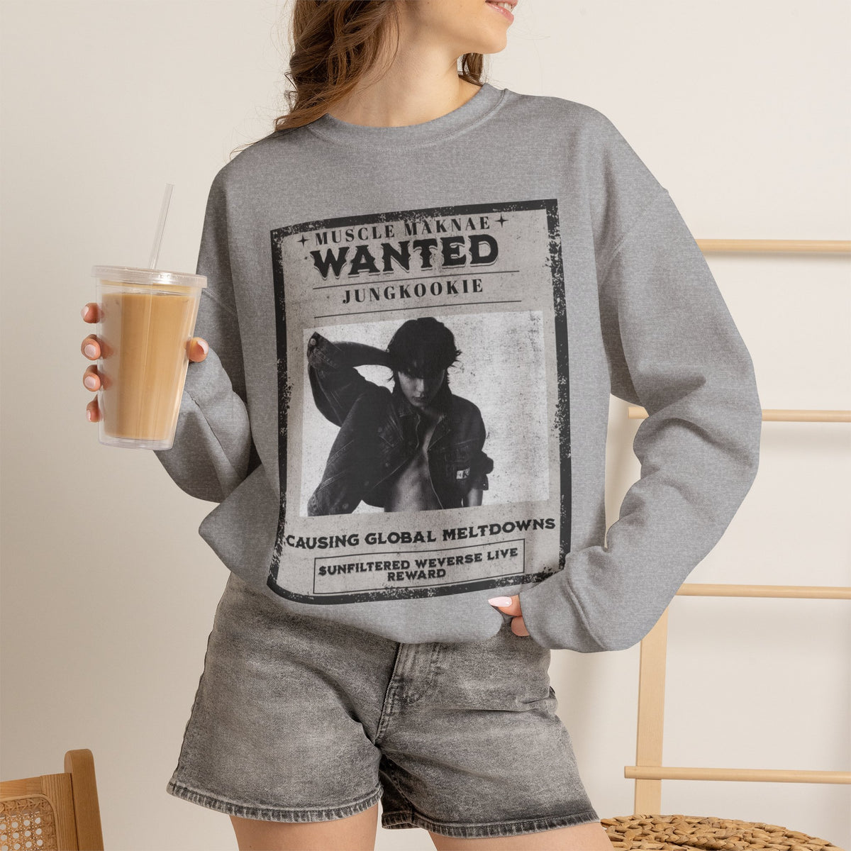 Wanted Poster Crewneck Sweatshirt — Vintage 'Wanted' Graphic Pullover