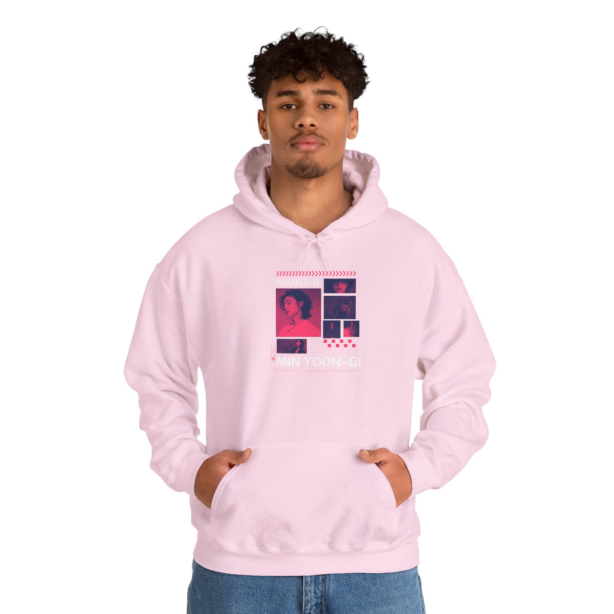 Suga Photo Collage Hoodie — Retro Pink Portraits Grid Design
