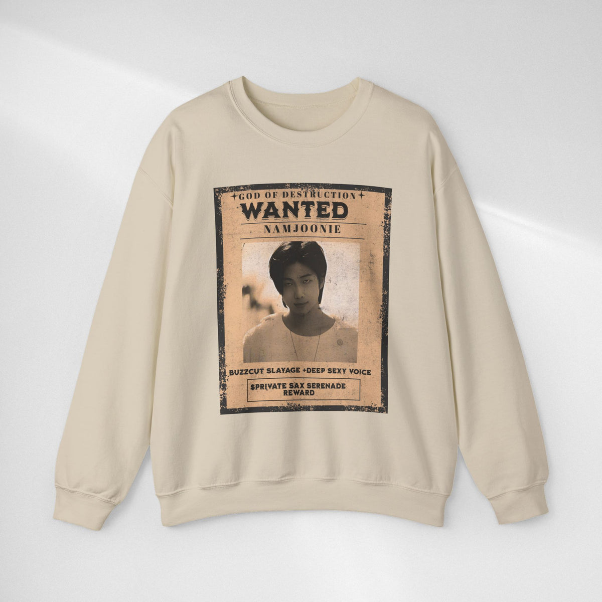 Wanted Poster Crewneck Sweatshirt — 'Wanted: Namjoonie' Vintage K-Pop Graphic