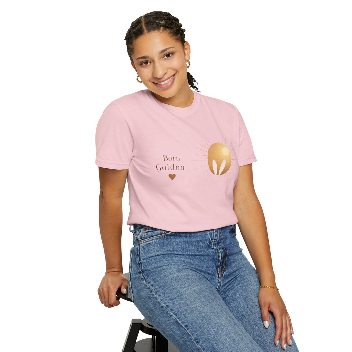 JK Born Golden Tee — Minimal Sun Badge Graphic T-Shirt