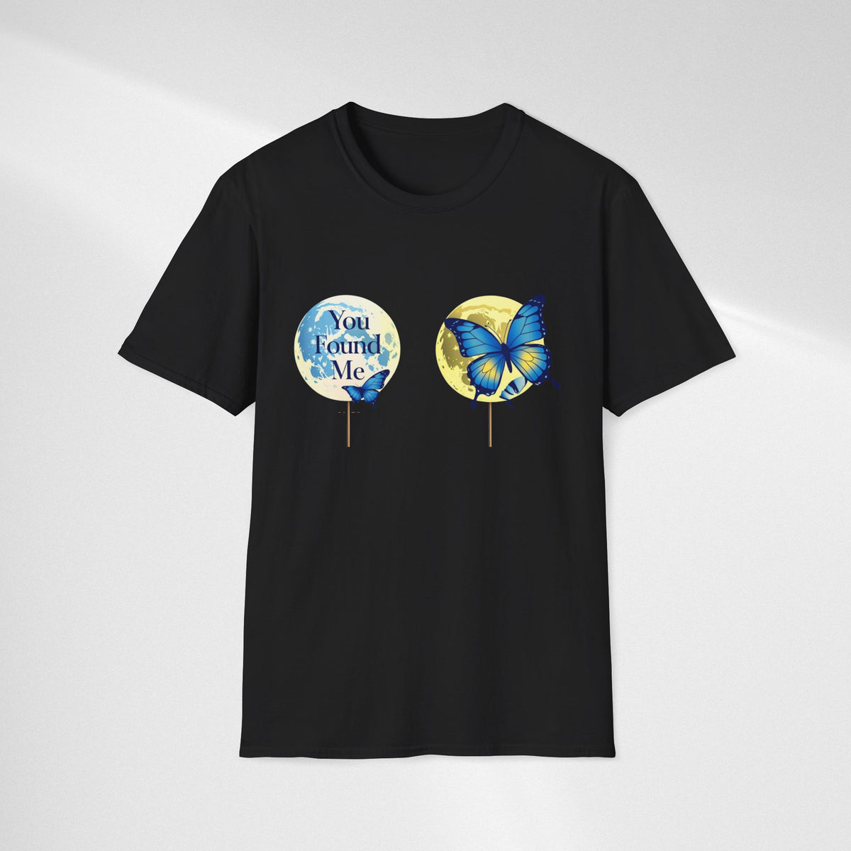 T-Shirt — 'You Found Me' Blue & Yellow Butterfly Graphic