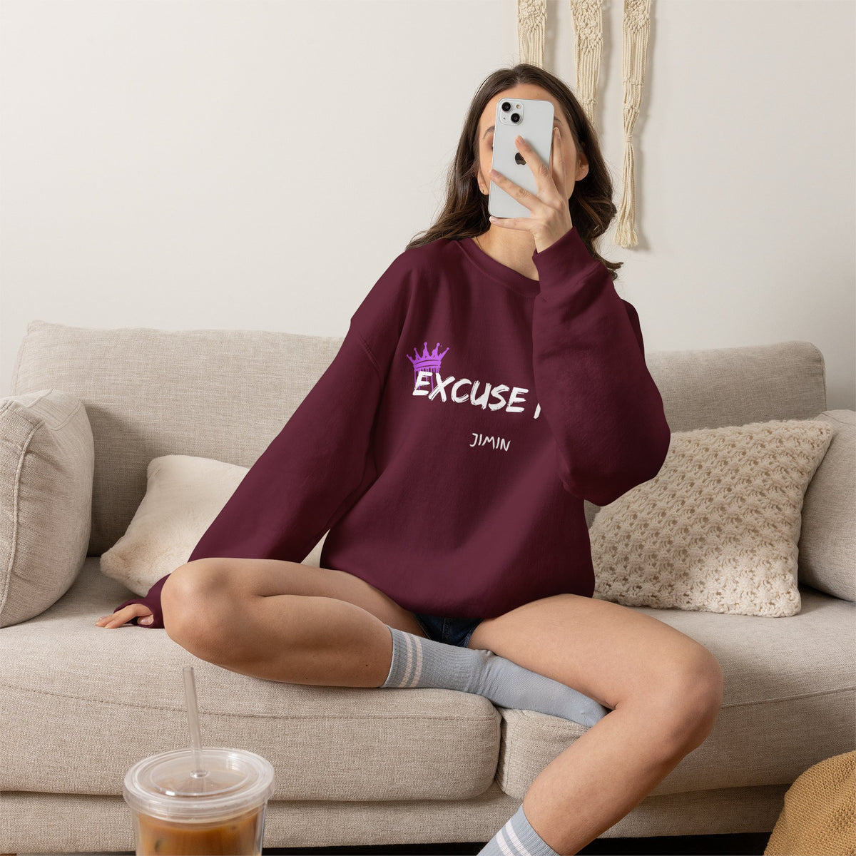 Jimin Excuse me? Purple Crown Crewneck Sweatshirt