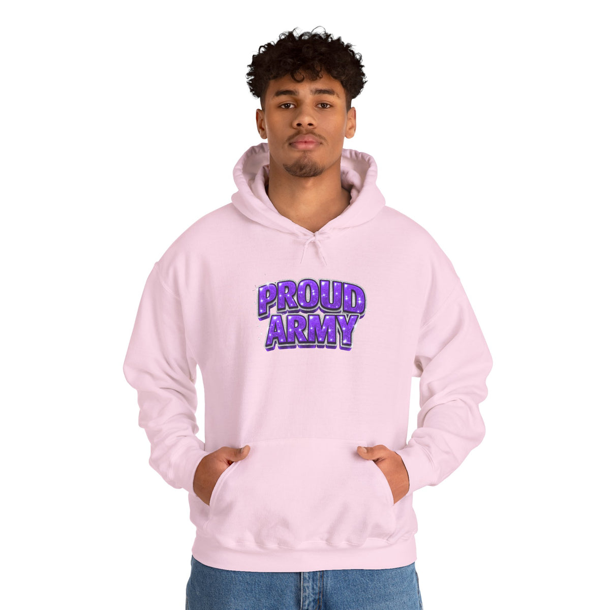 Proud Army Hoodie — Bold Purple Graphic  Pullover