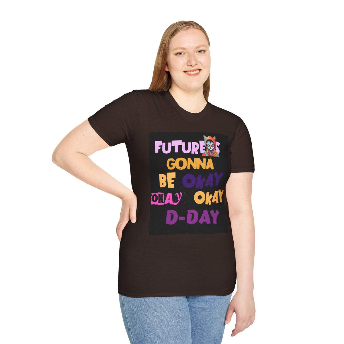 T-Shirt — “Future’s Gonna Be Okay” Positive Cat Graphic Tee