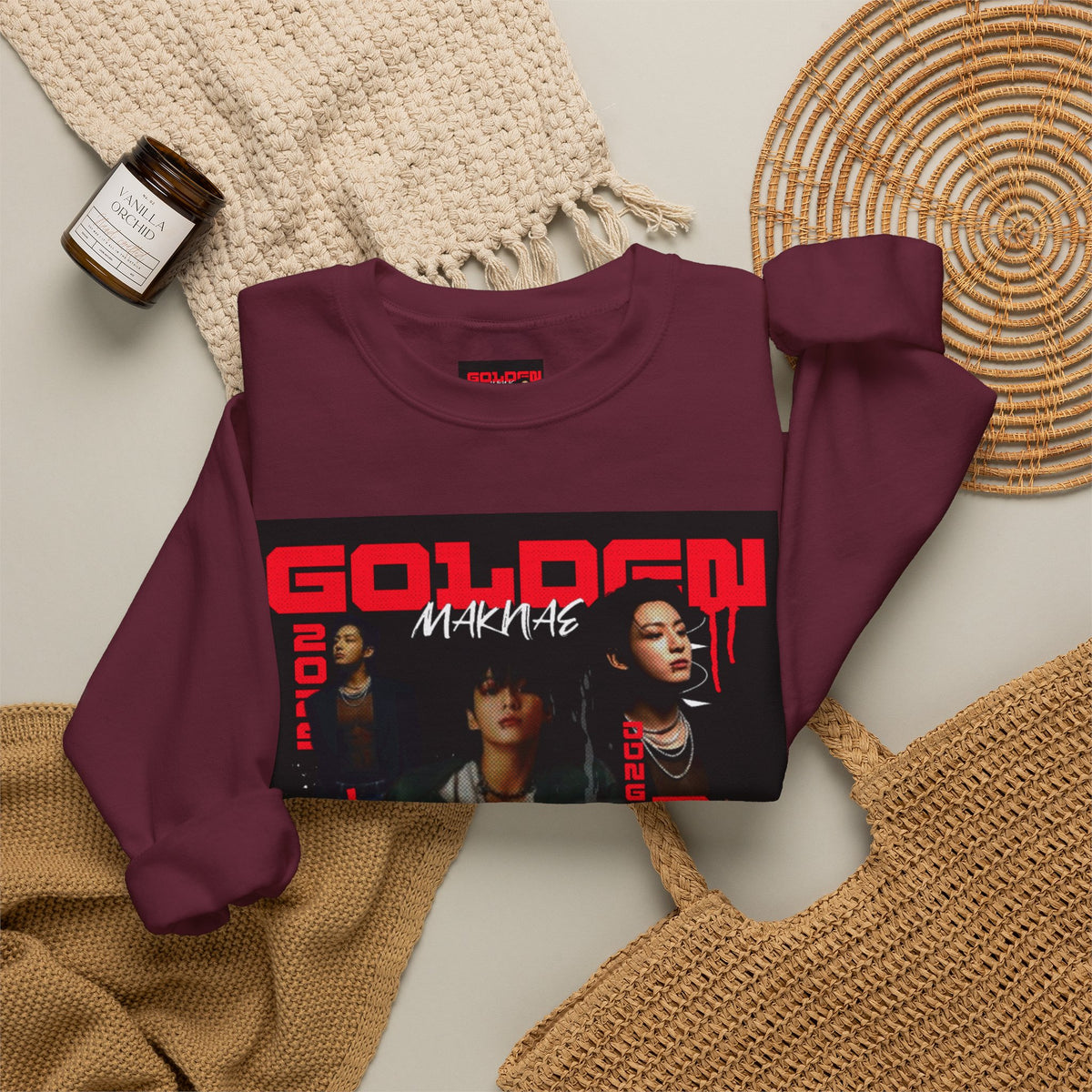Jungkook Graphic Crewneck Sweatshirt — "GOLDEN"  Inspired Photo Print