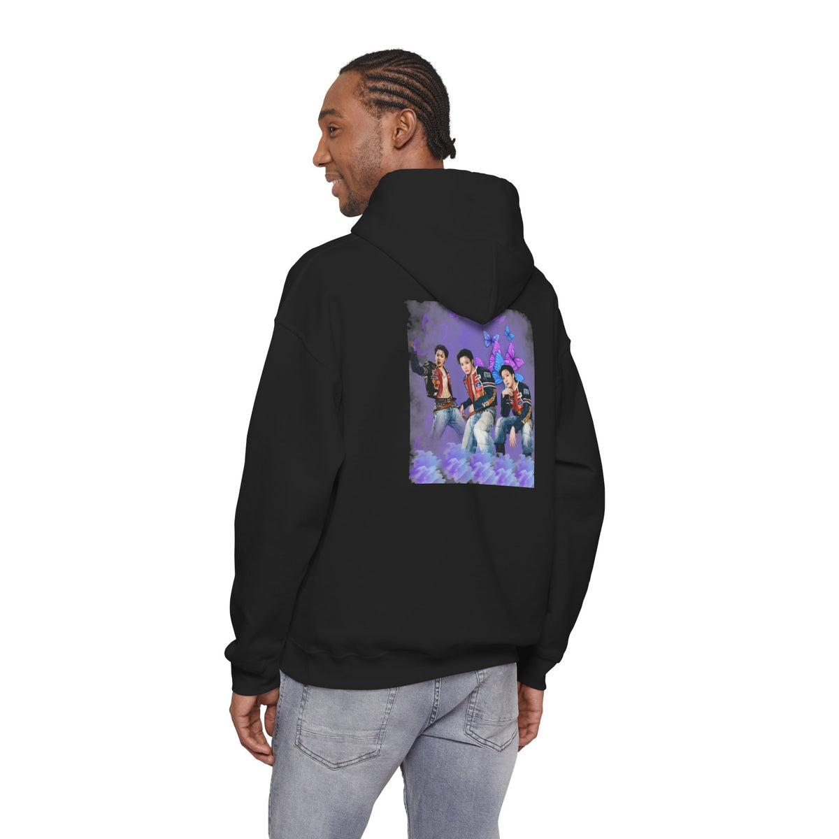 JHOPE Photo Hoodie — Purple Watercolor Floral Crew Sweatshirt