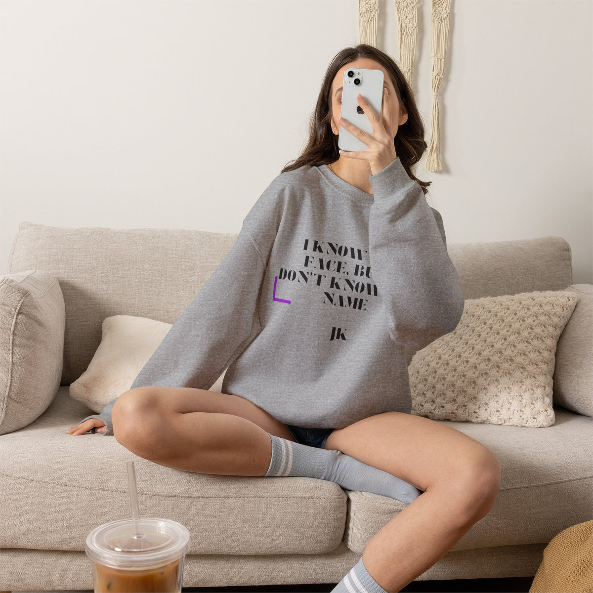 Crewneck Sweatshirt — “I Know Her Face, But I Don’t Know Her Name” Minimal Graphic