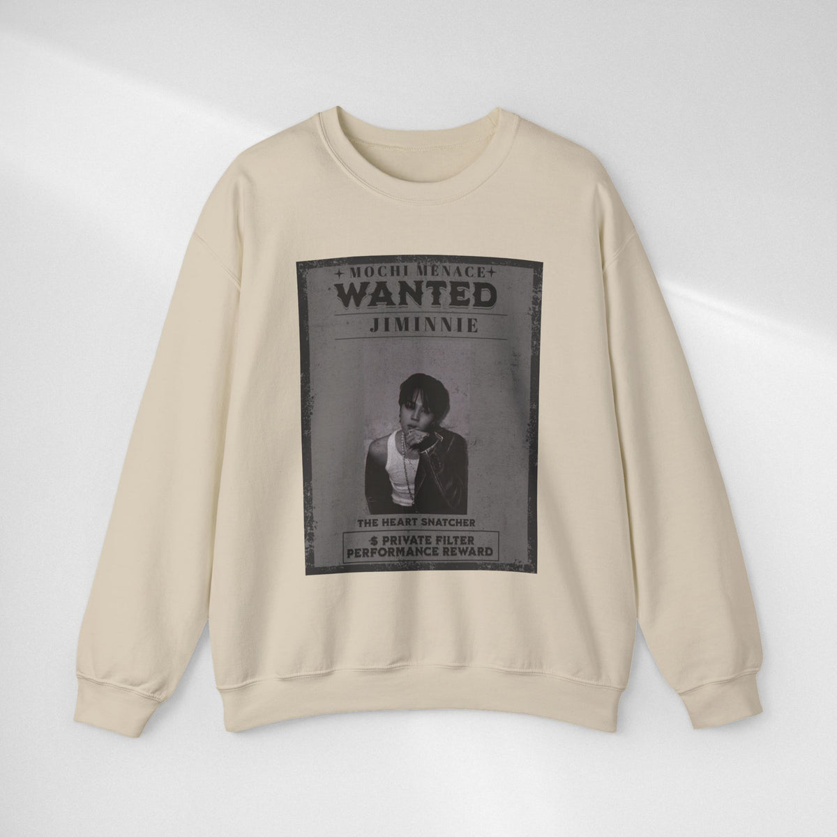 Wanted Poster Crewneck Sweatshirt — 'WANTED: Jiminie' Vintage K-Pop Graphic