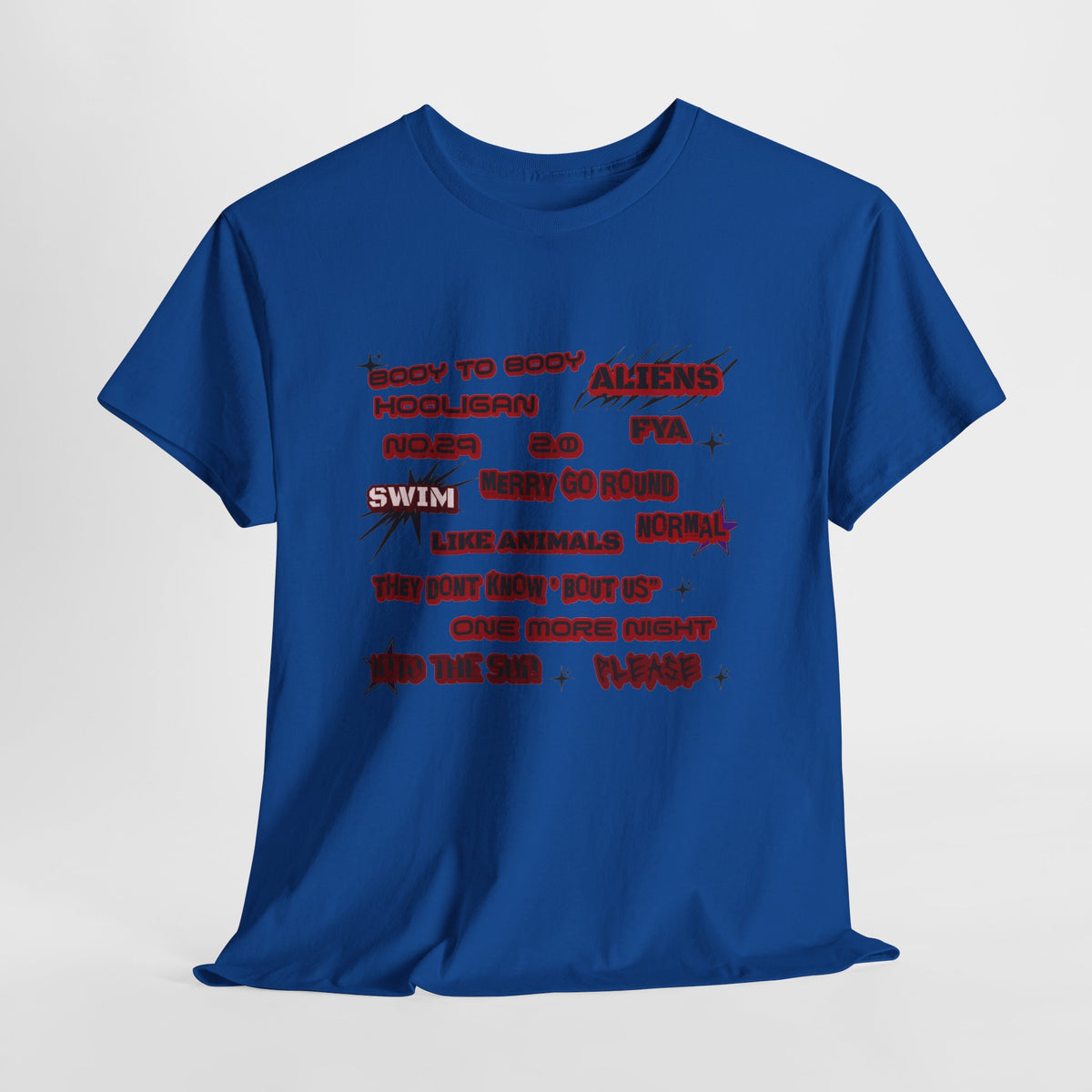 BTS ARIRANG Graphic Tee — Distorted Red Text Band Shirt