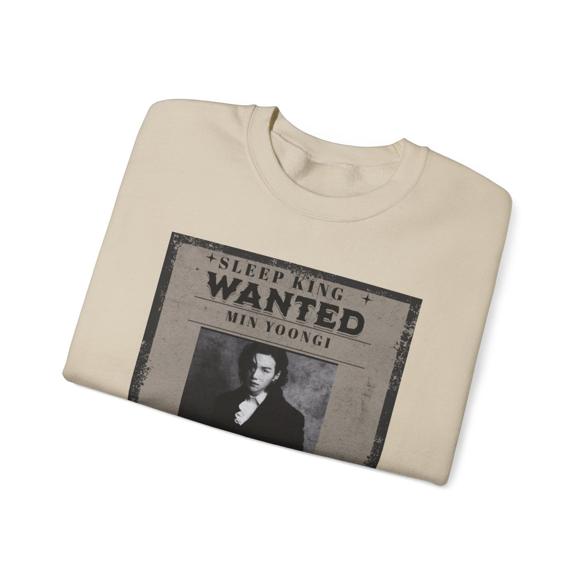 Suga Wanted Poster Crewneck Sweatshirt – Vintage 'Sleep King' Graphic