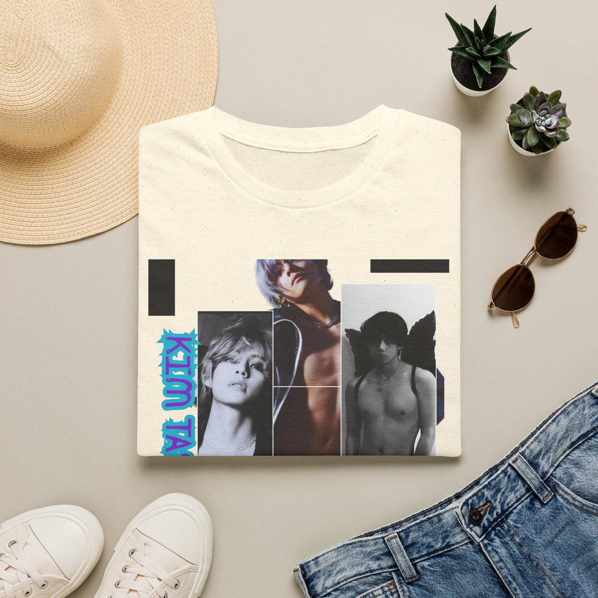 V Photo Collage Tee — Retro K-Pop Inspired Graphic T-Shirt