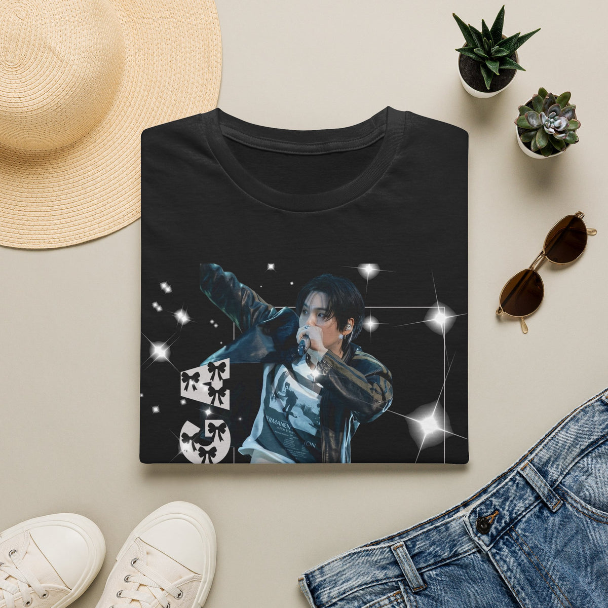 Vintage K-Pop Idol Graphic Tee — "SUGA 93" Sparkle Jersey Shirt