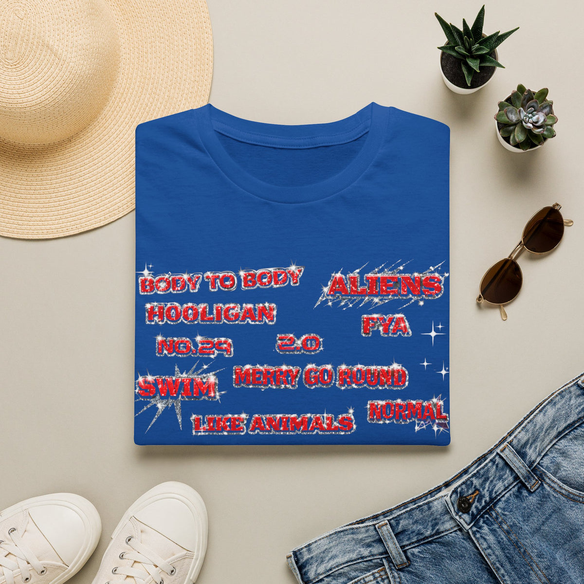 BTS Band Tee — Red  Text Graphic T‑Shirt