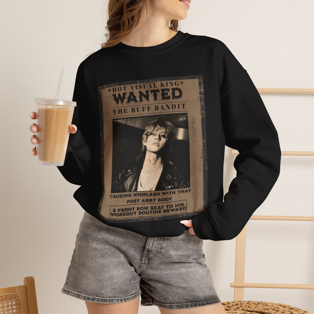 Wanted Poster Crewneck Sweatshirt — Vintage 'Buff Bandit' Graphic