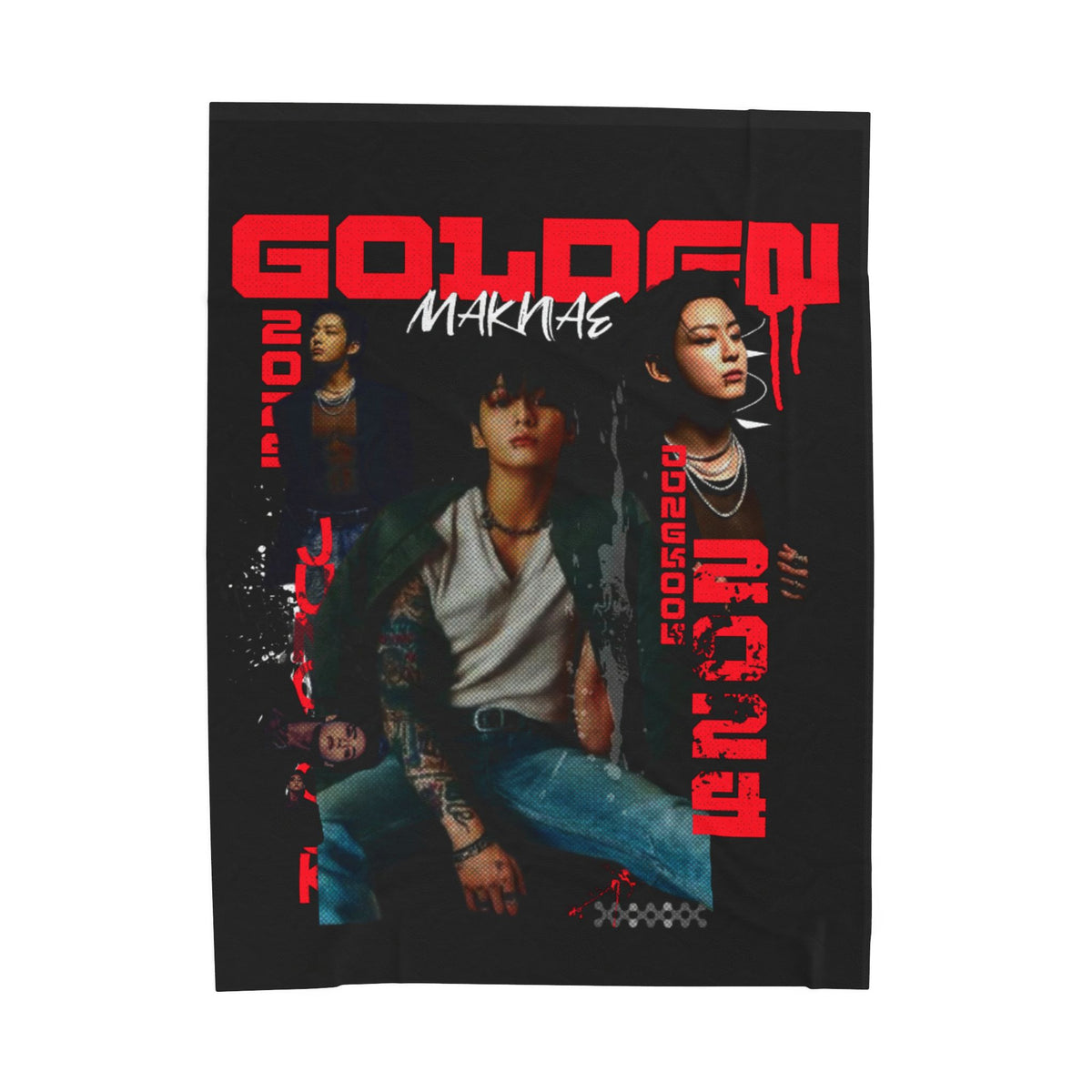 Jungkook Band Velveteen Plush Blanket – 'Golden' Graphic Throw