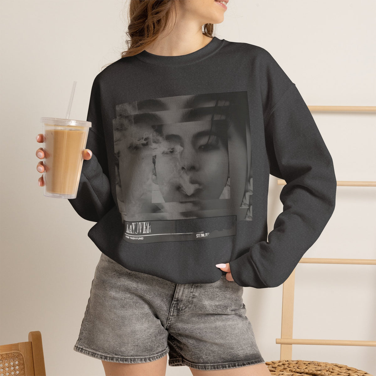 Graphic Crewneck Sweatshirt – Moody Collage Face Design