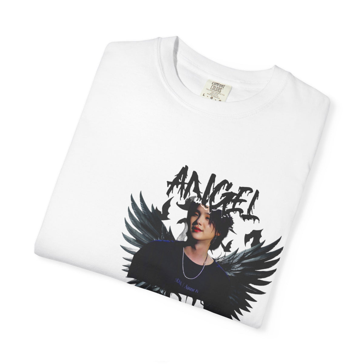 Angel Wings Graphic T-Shirt — 'Angel' Photo Tee with Dark Wing Illustration