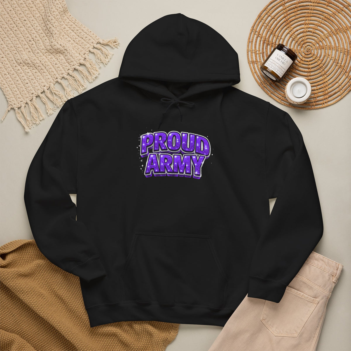 Proud Army Hoodie — Bold Purple Graphic  Pullover