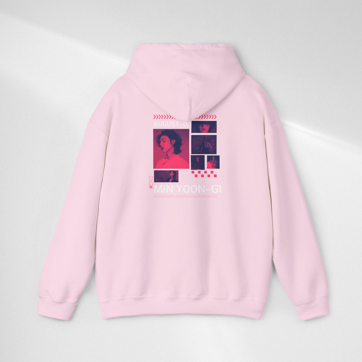 Suga Photo Collage Hoodie — Retro Pink Portraits Grid Design