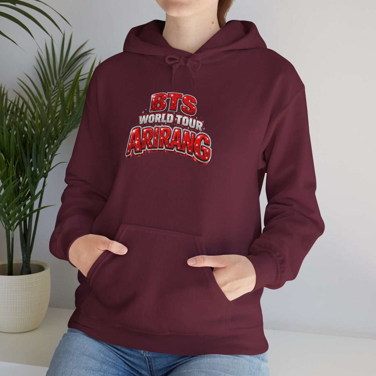 BTS Hoodie — "World Tour ARMY" Retro Red Graphic Pullover