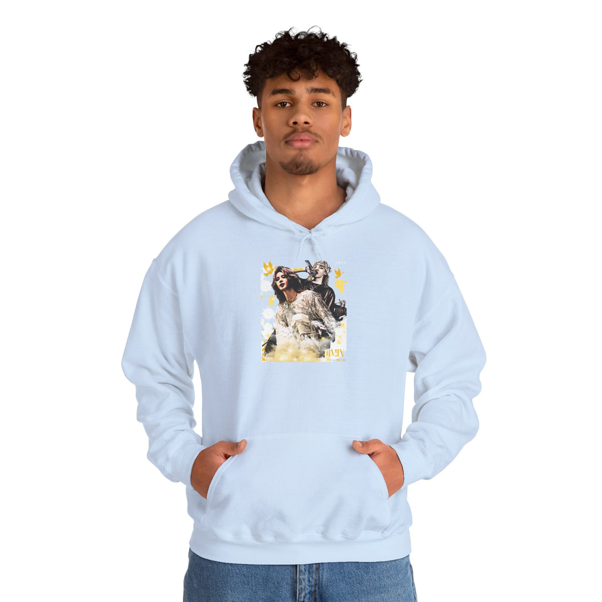 Jimin 95 Hoodie — K-Pop Fan Pullover with Photo Collage Front & Graphic Back