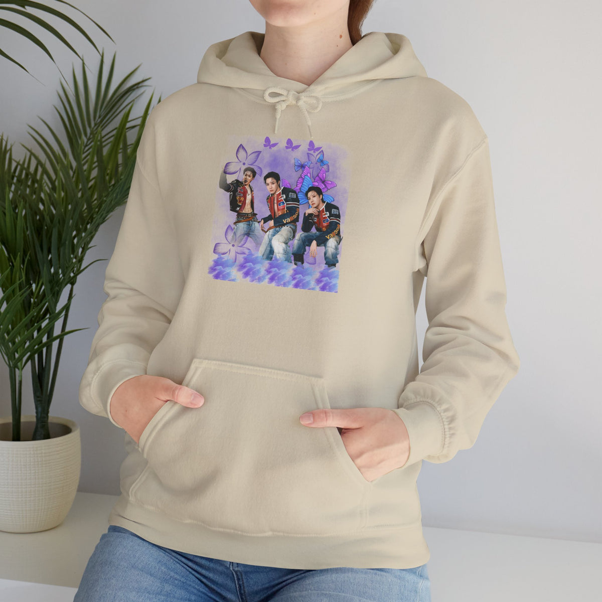 JHOPE Photo Hoodie — Purple Watercolor Floral Crew Sweatshirt