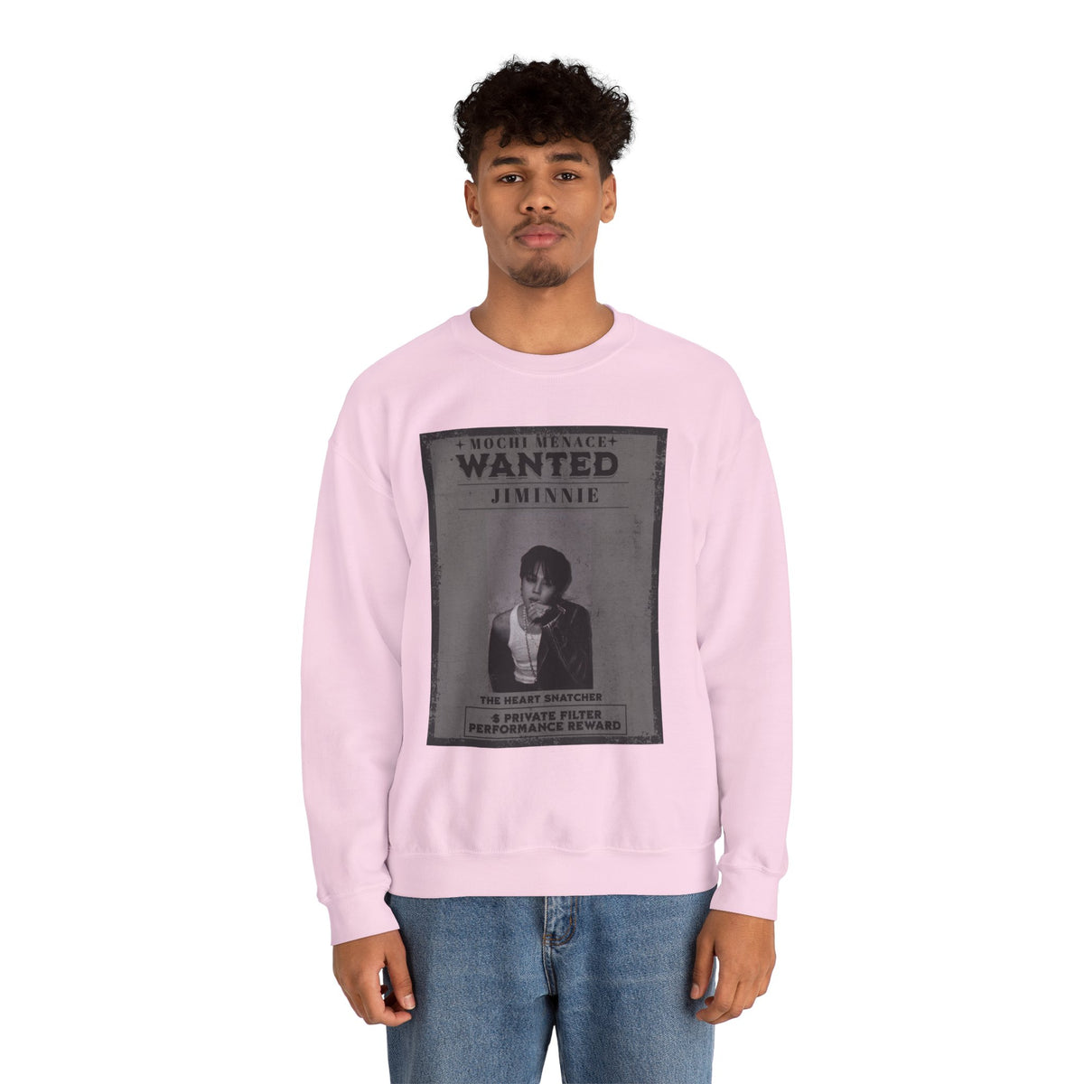 Wanted Poster Crewneck Sweatshirt — 'WANTED: Jiminie' Vintage K-Pop Graphic