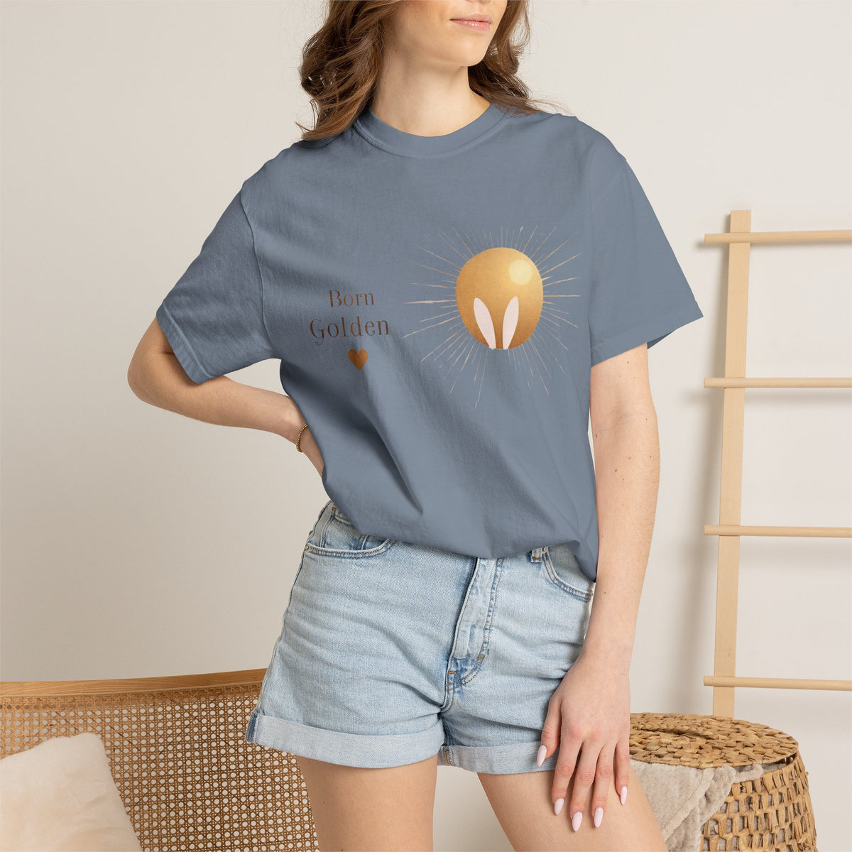 JK Born Golden Tee — Minimal Sun Badge Graphic T-Shirt