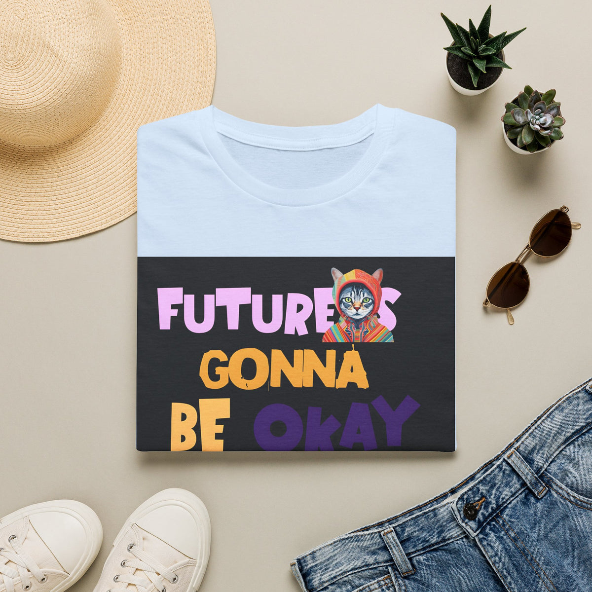 T-Shirt — “Future’s Gonna Be Okay” Positive Cat Graphic Tee