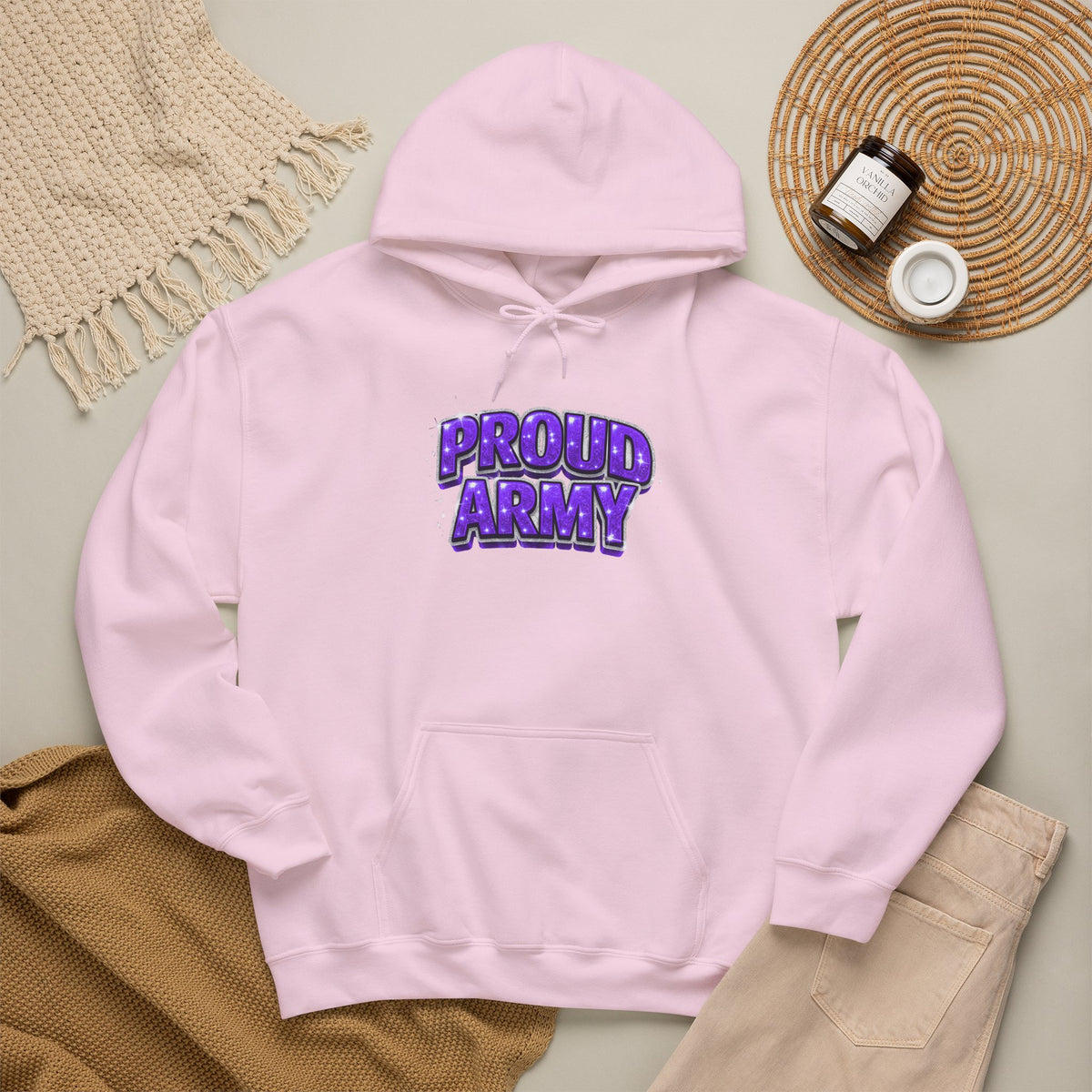 Proud Army Hoodie — Bold Purple Graphic  Pullover