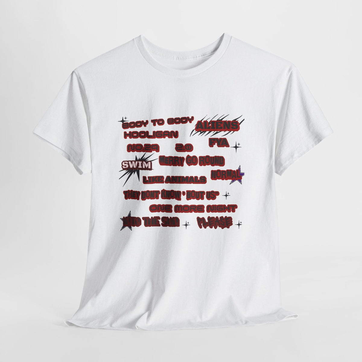BTS ARIRANG Graphic Tee — Distorted Red Text Band Shirt