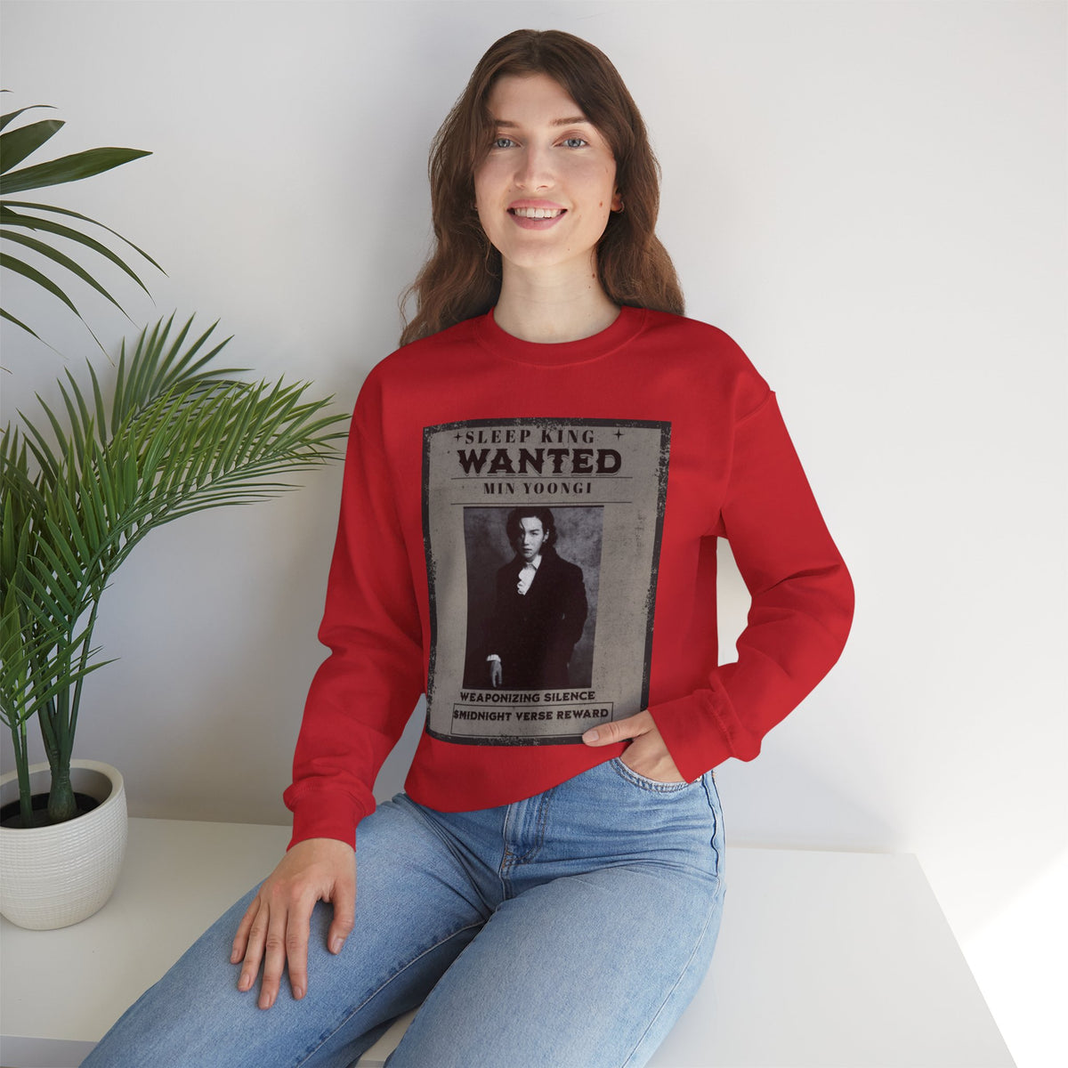 Suga Wanted Poster Crewneck Sweatshirt – Vintage 'Sleep King' Graphic