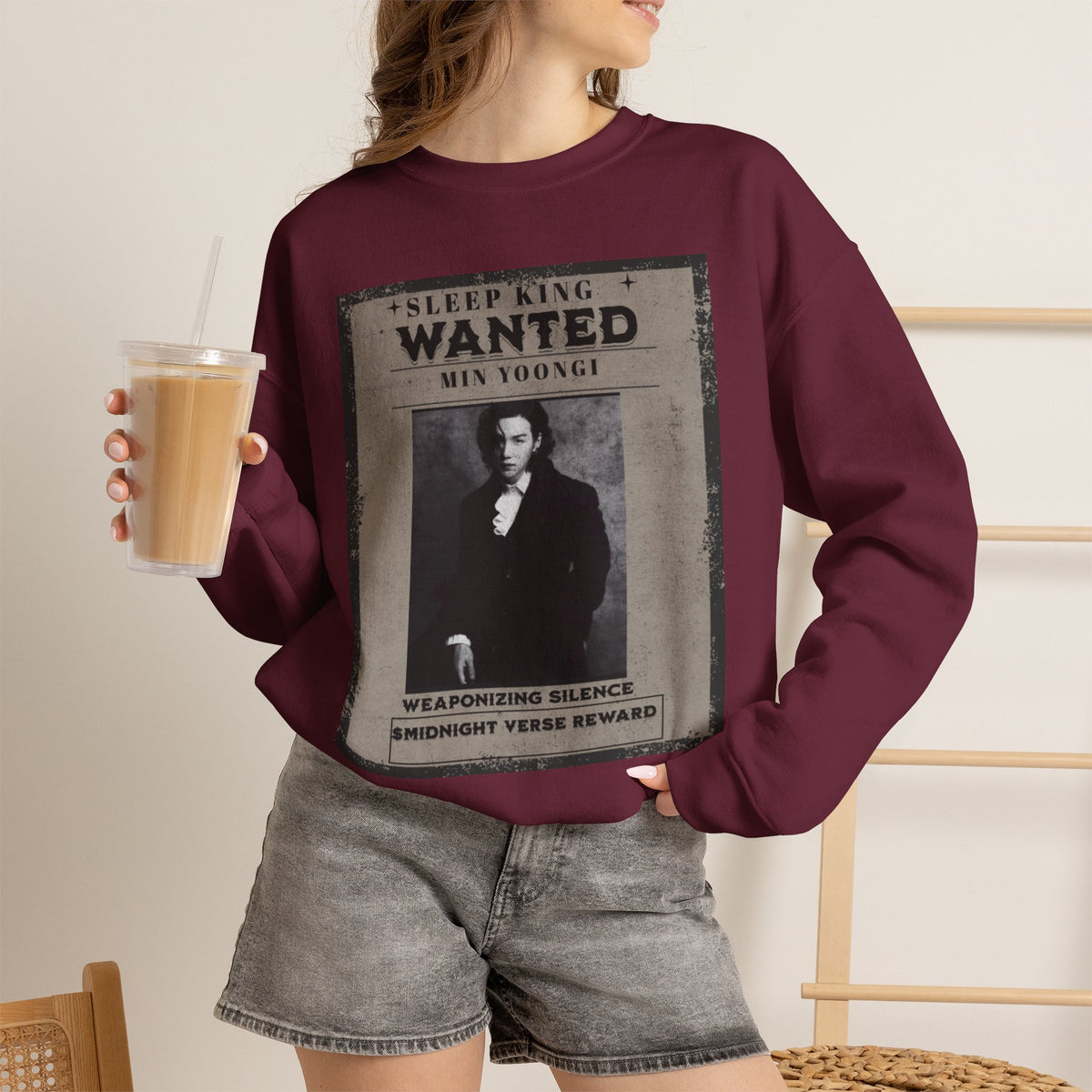 Suga Wanted Poster Crewneck Sweatshirt – Vintage 'Sleep King' Graphic