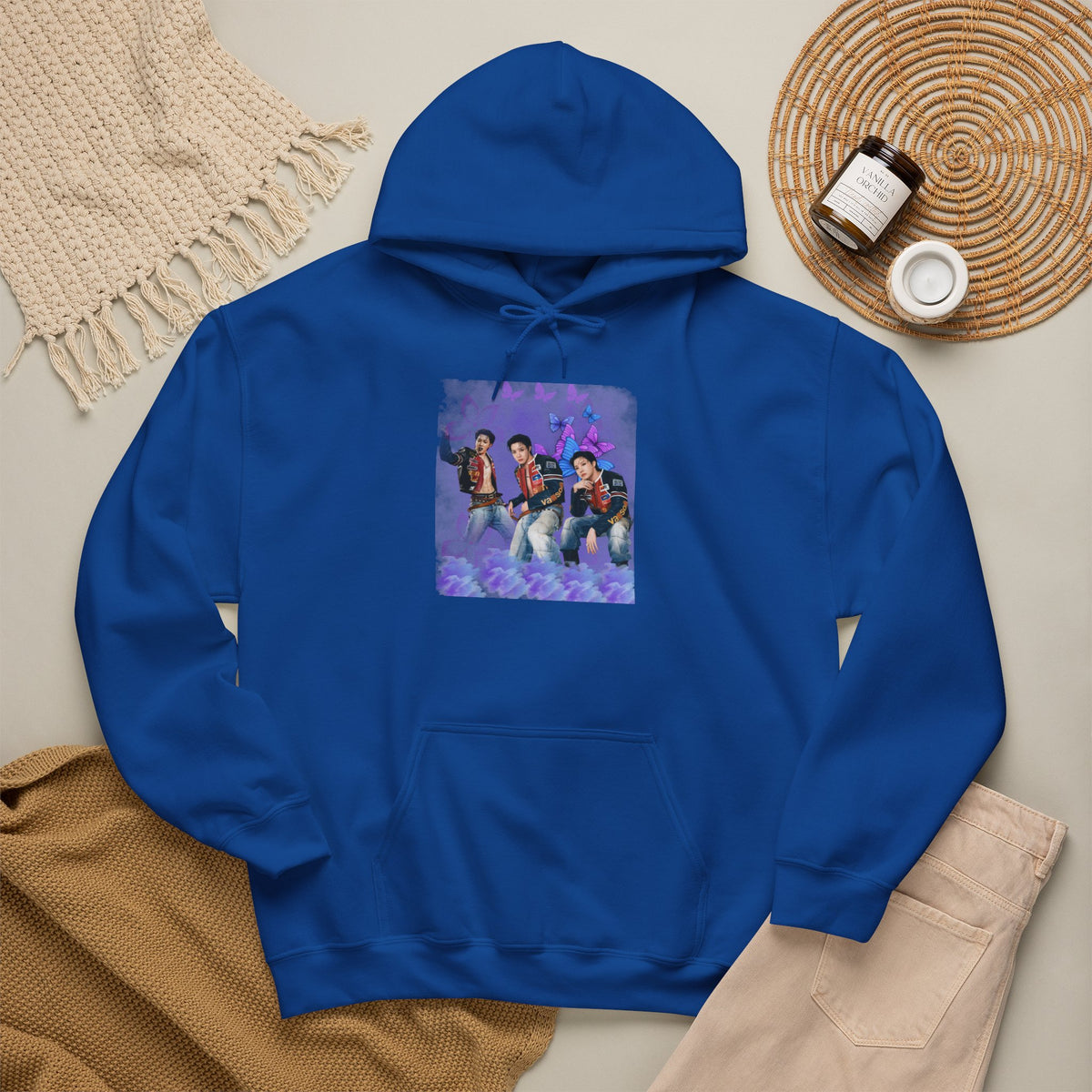 JHOPE Photo Hoodie — Purple Watercolor Floral Crew Sweatshirt