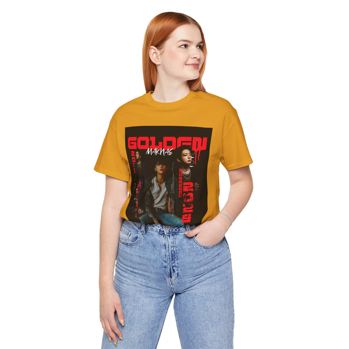 Jungkook Graphic Tee — Golden (Red Text)