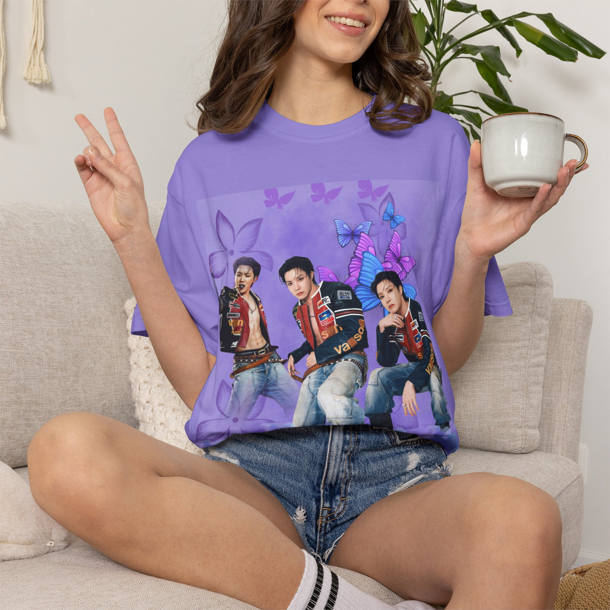 JHOPE Graphic T-Shirt — Purple Floral Portrait Tee
